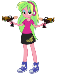 Size: 4000x5200 | Tagged: dead source, safe, artist:razethebeast, lemon zest, equestria girls, g4, my little pony equestria girls: friendship games, absurd resolution, clothes, combuster, converse, crossover, dual wield, female, headphones, new outfit, ratchet and clank, shoes, simple background, skirt, sneakers, solo, transparent background, vector, weapon