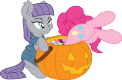Size: 9068x6000 | Tagged: safe, artist:dfectivedvice, artist:mactavish1996, maud pie, pinkie pie, earth pony, pony, g4, absurd resolution, candy, female, food, halloween, holiday, jack-o-lantern, mare, pumpkin, simple background, sweets, transparent background, vector