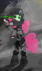 Size: 1024x1707 | Tagged: safe, artist:xphil1998, pinkie pie, g4, cloaker, clothes, crossover, female, gloves, helmet, night vision goggles, nightstick, parody, payday, payday 2, solo