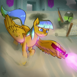 Size: 2000x2000 | Tagged: safe, artist:elzielai, oc, oc only, oc:valor myst, pegasus, pony, female, gun, high res, solo, war, weapon, wing hands
