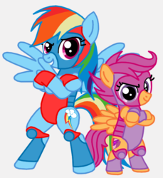 Size: 576x630 | Tagged: safe, artist:death-driver-5000, rainbow dash, scootaloo, g4, clothes, female, leotard, lucha libre, luchador, mask, siblings, sisters, wrestling