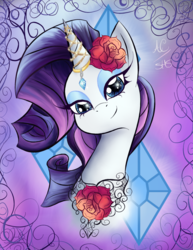 Size: 1024x1325 | Tagged: safe, artist:animechristy, rarity, g4, female, flower, flower in hair, horn, horn jewelry, jewelry, solo