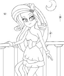 Size: 1006x1200 | Tagged: safe, artist:deannaphantom13, rarity, equestria girls, g4, female, lineart, monochrome, moon, ponied up, solo, stars