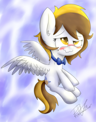 Size: 4413x5563 | Tagged: safe, artist:pucksterv, oc, oc only, oc:captain caramel, pegasus, pony, absurd resolution, blushing, bowtie, drunk, pegasus oc, solo, wings