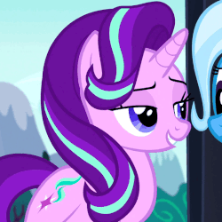 Size: 547x547 | Tagged: safe, screencap, starlight glimmer, trixie, pony, unicorn, no second prances, animated, cropped, female, lidded eyes, mare, solo focus