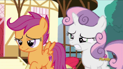 Size: 1280x720 | Tagged: safe, screencap, apple bloom, scootaloo, sweetie belle, earth pony, pony, on your marks, adorabloom, animated, cute, cutealoo, cutie mark, cutie mark crusaders, diasweetes, discovery family logo, female, happy, hug, ponyville, smiling, the cmc's cutie marks, town hall