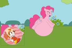 Size: 1737x1152 | Tagged: safe, artist:kphoria, pinkie pie, earth pony, pony, g4, 1000 hours in ms paint, circle tool, cream the rabbit, crossover, eaten alive, female, fetish, internal, mare, ms paint, pinkie pred, sega, sonic the hedgehog (series), video game, vore