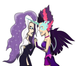 Size: 966x827 | Tagged: safe, artist:leirbag-an, nightmare rarity, rarity, sci-twi, twilight sparkle, equestria girls, g4, female, humanized, lesbian, lipstick, midnight sparkle, ship:rarilight, ship:sci-rarilight, shipping, simple background, transparent background, vector