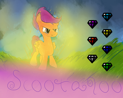 Size: 1280x1024 | Tagged: safe, artist:bubbler7, scootaloo, g4, chaos emerald, crossover, sega, solo, sonic the hedgehog (series), transformation, video game