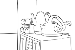 Size: 1280x853 | Tagged: safe, artist:docwario, ask pia ikea, ask, barely pony related, comic, cup, monochrome, palindrome get, teapot, tumblr