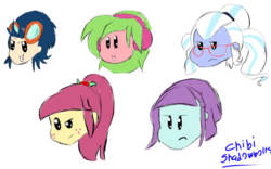 Size: 1024x641 | Tagged: safe, artist:mildockart, indigo zap, lemon zest, sour sweet, sugarcoat, sunny flare, equestria girls, g4, my little pony equestria girls: friendship games, bust, chibi, crystal prep shadowbolts, shadow five, simple background, white background