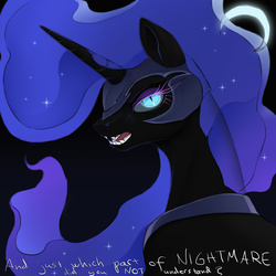 Size: 1280x1280 | Tagged: safe, artist:arareroll, nightmare moon, alicorn, pony, g4, bust, crescent moon, female, mare, moon, solo