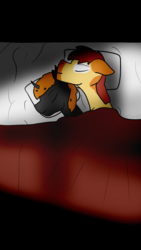 Size: 720x1280 | Tagged: safe, artist:fapshack, oc, oc only, changeling, pony, bed, blanket, cuddling, duo, explicit source, in bed, oc x oc, sleeping, snuggling, spooning