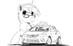 Size: 3569x2250 | Tagged: safe, artist:ncmares, oc, oc only, oc:cobalt blaze, pony, car, commission, digital art, giant pony, high res, kia, kia forte, macro, solo