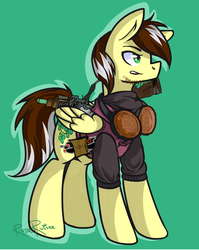 Size: 598x752 | Tagged: safe, oc, oc only, oc:silver lining, pegasus, pony, fallout equestria, battle saddle, clothes, weapon