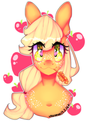 Size: 2660x3700 | Tagged: safe, artist:bunxl, applejack, g4, bust, female, high res, looking at you, portrait, solo, starry eyes, straw, wingding eyes