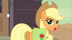 Size: 1100x618 | Tagged: safe, screencap, applejack, earth pony, pony, g4, the last roundup, butt, female, mare, plot, saddle bag