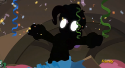 Size: 2457x1345 | Tagged: safe, screencap, pinkie pie, spirit of hearth's warming presents, ghost pony, a hearth's warming tail, g4, season 6, discovery family logo, glowing eyes, silhouette, silhouette with eyes