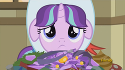 Size: 1478x826 | Tagged: safe, screencap, snowfall frost, starlight glimmer, pony, unicorn, a hearth's warming tail, g4, broken, cute, discovery family logo, female, filly, filly starlight glimmer, floppy ears, glimmerbetes, little crackly pieces, puppy dog eyes, sad, younger