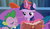 Size: 837x490 | Tagged: safe, screencap, spike, twilight sparkle, alicorn, pony, a hearth's warming tail, g4, book, discovery family logo, female, mare, twilight sparkle (alicorn)