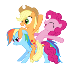 Size: 5000x4516 | Tagged: safe, artist:livehotsun, applejack, pinkie pie, rainbow dash, earth pony, pegasus, pony, g4, absurd resolution, annoyed, female, mare, ponies riding ponies, riding, simple background, transparent background, trio, trio female, vector