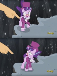 Size: 1398x1851 | Tagged: safe, edit, edited screencap, screencap, snowfall frost, starlight glimmer, pony, a hearth's warming tail, g4, boop, boop edit, butt boop, butt poking, butt touch, discovery family logo, female, poking, solo, surprised, wide eyes
