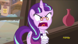 Size: 848x480 | Tagged: safe, screencap, snowfall frost, starlight glimmer, a hearth's warming tail, g4, angry, discovery family logo, ebenezer scrooge, ragelight glimmer, snowfall fury