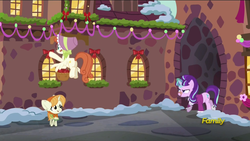 Size: 1366x768 | Tagged: safe, screencap, bow bonnet, snowfall frost, starlight glimmer, the little match filly, a hearth's warming tail, g4, discovery family logo, the little match girl