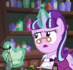 Size: 509x486 | Tagged: safe, screencap, snowfall frost, starlight glimmer, a hearth's warming tail, g4, alchemist, alchemy, animated, female, loop, mortar and pestle