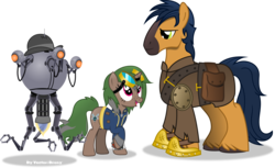 Size: 5306x3250 | Tagged: safe, artist:vector-brony, oc, oc only, pony, robot, unicorn, fallout equestria, absurd resolution, clothes, commission, fallout, jumpsuit, mister handy, raised hoof, simple background, transparent background, vault suit, vector
