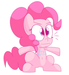 Size: 1280x1385 | Tagged: safe, artist:mr-degration, pinkie pie, earth pony, pony, g4, :i, arms wide open, body writing, emanata, female, incoming hug, simple background, solo, transparent background