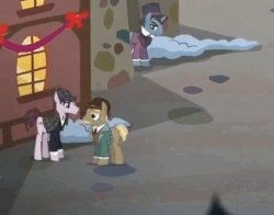Size: 424x333 | Tagged: safe, screencap, modus ponens, natural deduction, pony, a hearth's warming tail, g4, animated, james moriarty, john watson, male, sherlock holmes, stallion, unnamed character, unnamed pony