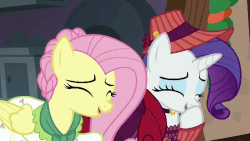 Size: 782x442 | Tagged: safe, screencap, flutterholly, fluttershy, merry, rarity, a hearth's warming tail, g4, animated, female, laughing, laughingmares.jpg, loop