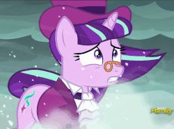 Size: 730x540 | Tagged: safe, screencap, snowfall frost, starlight glimmer, a hearth's warming tail, g4, animated, discovery family logo, female, loop, windswept mane