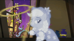 Size: 858x482 | Tagged: safe, screencap, applejack, snowfall frost, spirit of hearth's warming past, starlight glimmer, a hearth's warming tail, g4, animated, discovery family logo, female, flying, lasso, rope