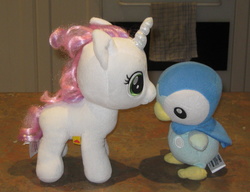 Size: 2172x1671 | Tagged: safe, artist:cheerbearsfan, sweetie belle, piplup, g4, irl, photo, plushie, pokémon