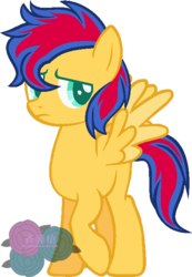 Size: 449x649 | Tagged: safe, artist:t-aroutachiikun, oc, oc only, oc:rapid wildfire, offspring, parent:flash sentry, parent:sunset shimmer, parents:flashimmer, simple background, transparent background, vector