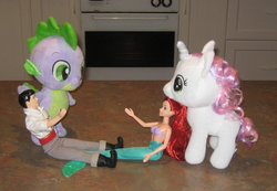 Size: 2543x1759 | Tagged: safe, artist:cheerbearsfan, spike, sweetie belle, g4, ariel, doll, female, irl, male, photo, plushie, prince eric, ship:spikebelle, shipping, straight, the little mermaid, toy