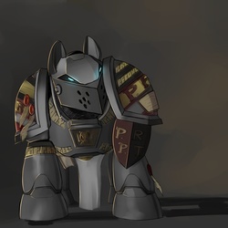 Size: 894x893 | Tagged: safe, artist:moon petals, pony, armor, crossover, grey knights, ponified, power armor, powered exoskeleton, purity seal, solo, terminator armor, warhammer (game), warhammer 40k