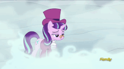 Size: 858x482 | Tagged: safe, screencap, princess luna, snowfall frost, spirit of hearth's warming yet to come, starlight glimmer, a hearth's warming tail, g4, season 6, animated, discovery family logo, female, you dun goofed, you know for kids