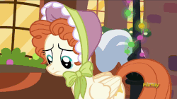 Size: 858x482 | Tagged: safe, edit, screencap, bow bonnet, pinkie pie, spirit of hearth's warming presents, a hearth's warming tail, g4, animated, discovery family logo, female, hape, hug, the little redheaded mare