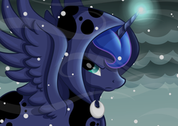 Size: 4092x2893 | Tagged: safe, artist:nuumia, princess luna, spirit of hearth's warming yet to come, alicorn, pony, a hearth's warming tail, g4, female, high res, hood, scene interpretation, solo, spread wings