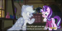 Size: 1920x970 | Tagged: safe, screencap, applejack, snowfall frost, spirit of hearth's warming past, starlight glimmer, a hearth's warming tail, g4, discovery family logo, meme, youtube caption