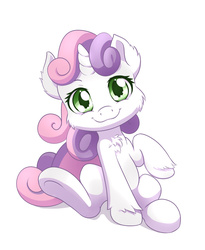 Size: 901x1100 | Tagged: safe, artist:dstears, sweetie belle, g4, cheek fluff, chest fluff, cute, diasweetes, ear fluff, female, looking at you, simple background, smiling, solo, white background