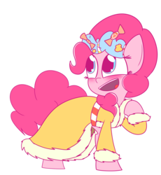 Size: 2961x3225 | Tagged: safe, artist:mr-degration, pinkie pie, spirit of hearth's warming presents, a hearth's warming tail, g4, clothes, dress, female, high res, open mouth, simple background, solo, transparent background