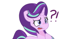 Size: 1280x683 | Tagged: safe, artist:turtlefarminguy, starlight glimmer, pony, unicorn, g4, confused, exclamation point, female, interrobang, mare, question mark, simple background, solo, transparent background