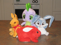 Size: 2048x1539 | Tagged: safe, artist:cheerbearsfan, spike, rabbit, g4, irl, lego, photo, plushie, winx club