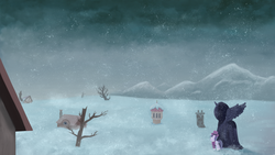 Size: 3840x2160 | Tagged: safe, artist:unsavorydom, princess luna, snowfall frost, spirit of hearth's warming yet to come, starlight glimmer, a hearth's warming tail, g4, high res, wasteland