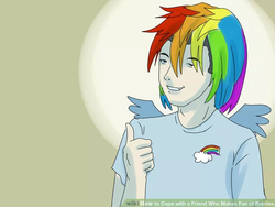 Size: 724x545 | Tagged: safe, rainbow dash, human, g4, clothes, cosplay, costume, get a load of this guy, thumbs up, wig, wikihow