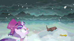 Size: 640x360 | Tagged: safe, edit, screencap, princess luna, snowfall frost, spirit of hearth's warming yet to come, starlight glimmer, a hearth's warming tail, g4, animated, discovery family logo, female